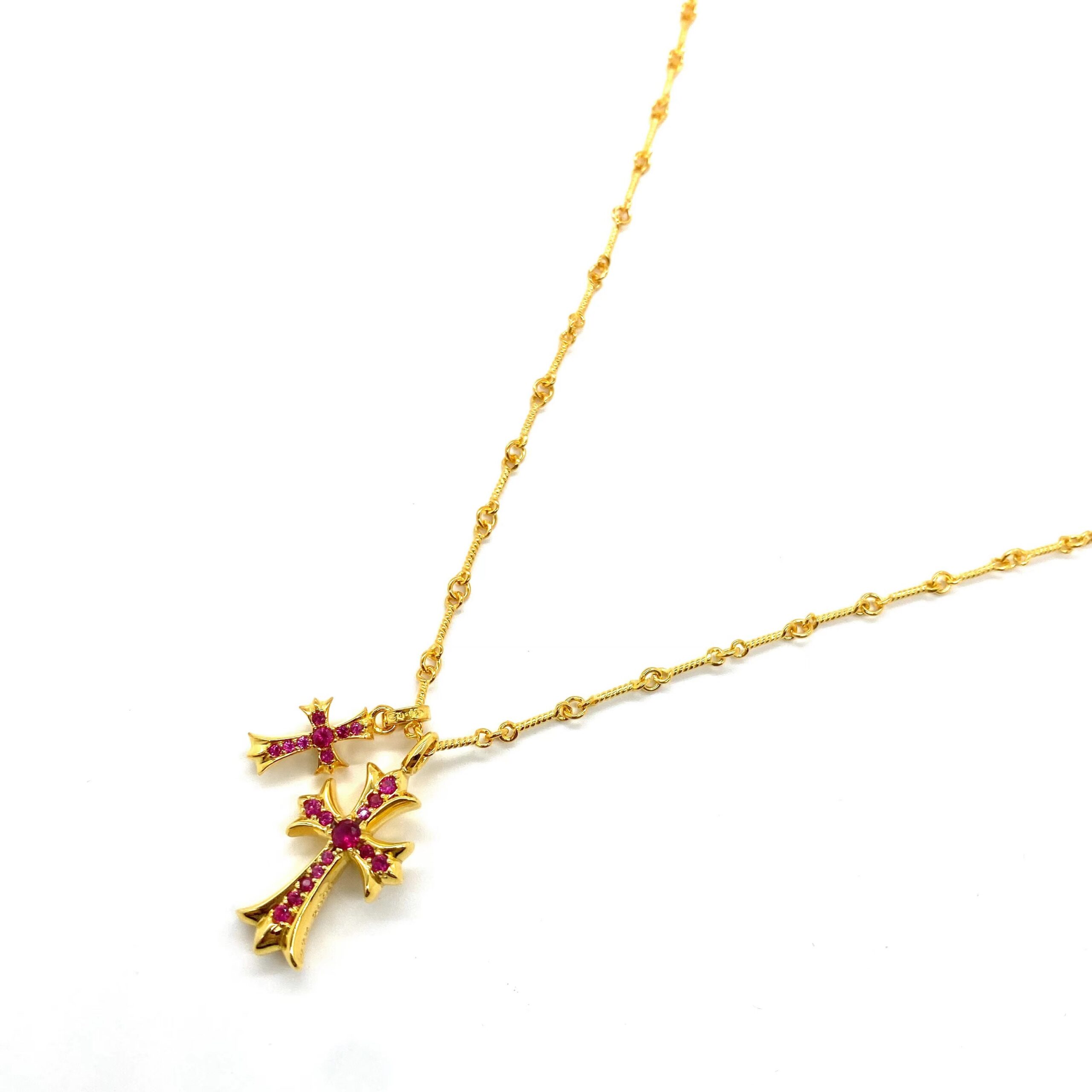 CH 22k Gold-Plated Red Diamond Double Cross - Image 2