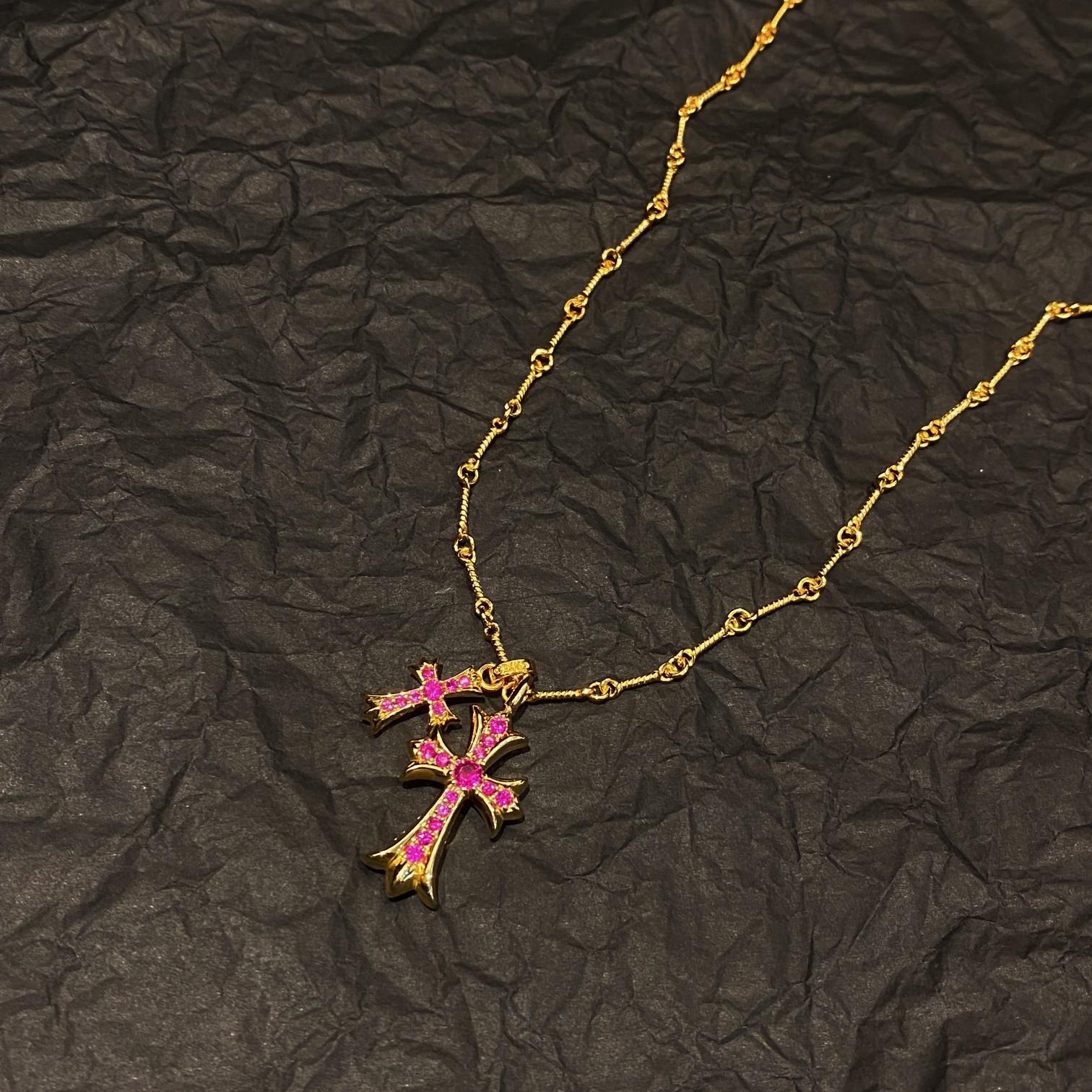 CH 22k Gold-Plated Red Diamond Double Cross - Image 4