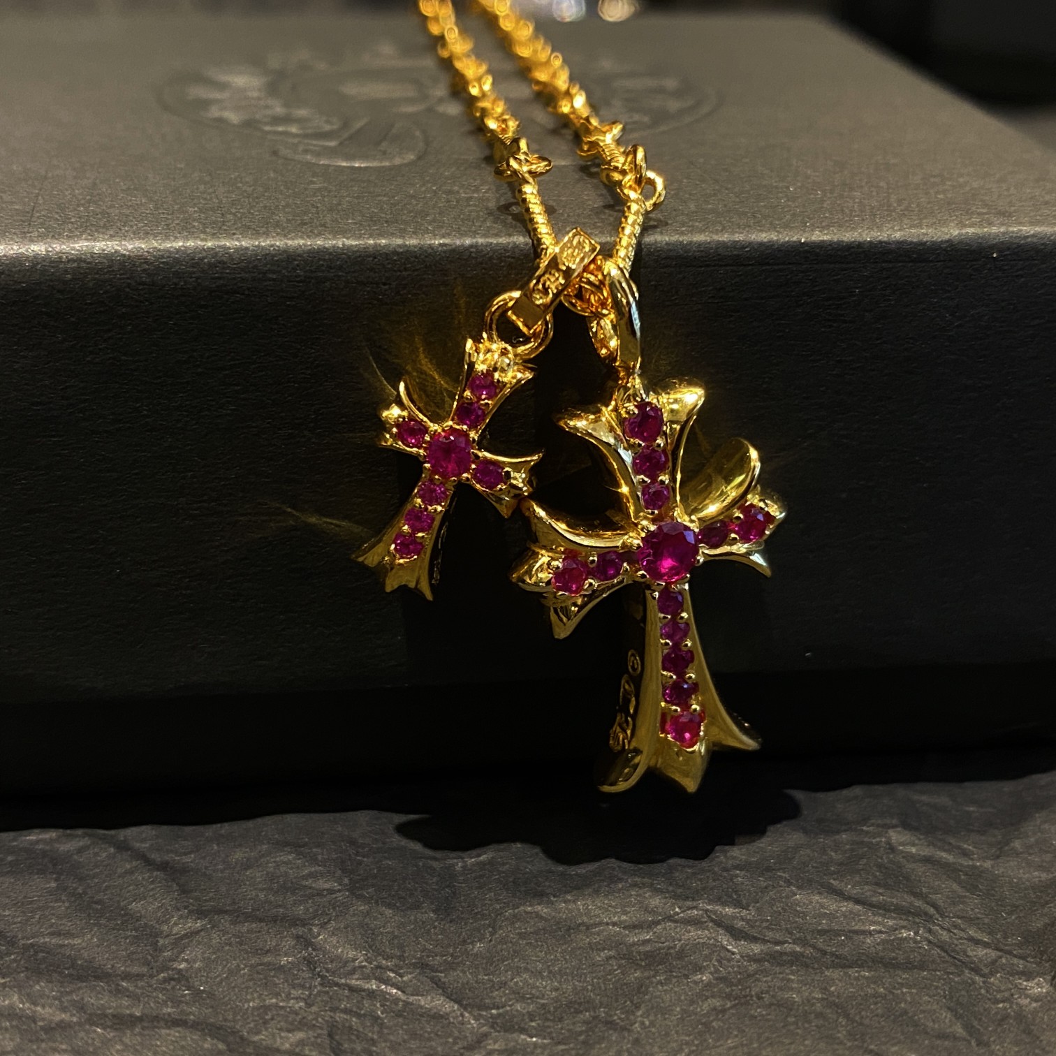 CH 22k Gold-Plated Red Diamond Double Cross - Image 6