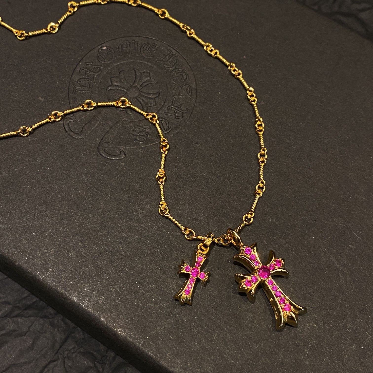 CH 22k Gold-Plated Red Diamond Double Cross - Image 7
