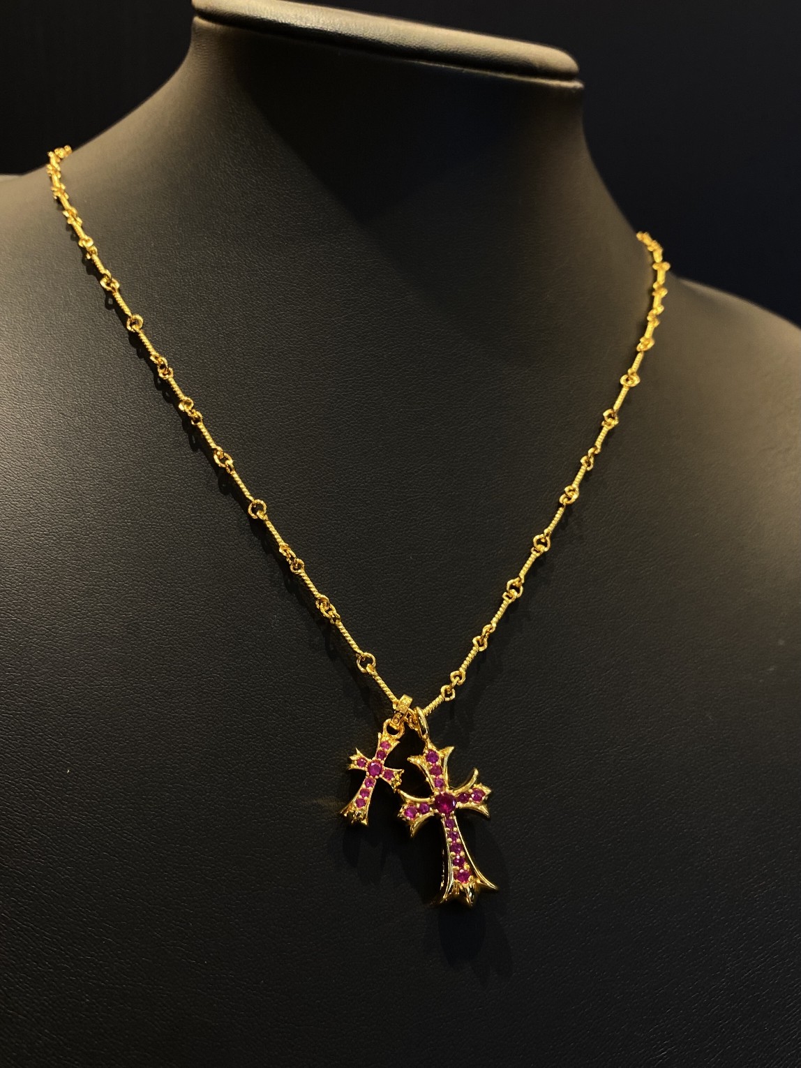 CH 22k Gold-Plated Red Diamond Double Cross - Image 8
