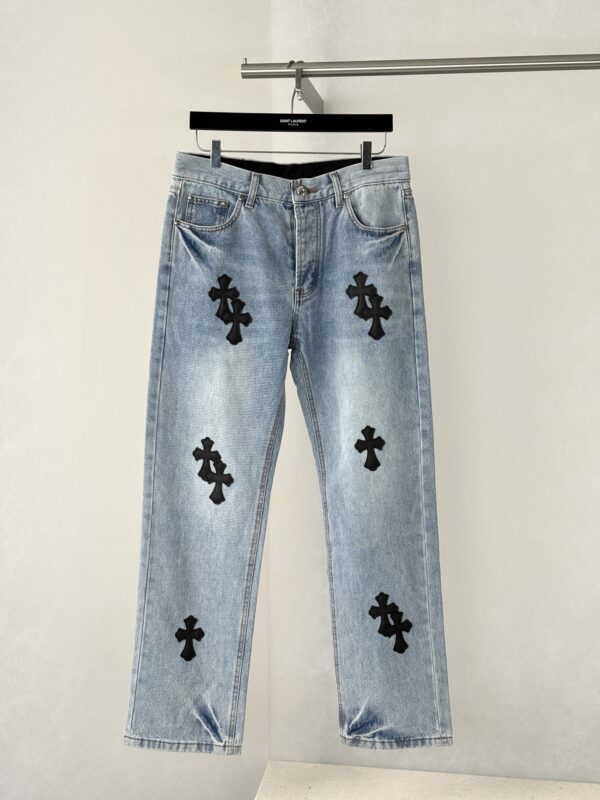 Chrome Hearts Black Patchwork Cross-Design Straight-Leg Jeans