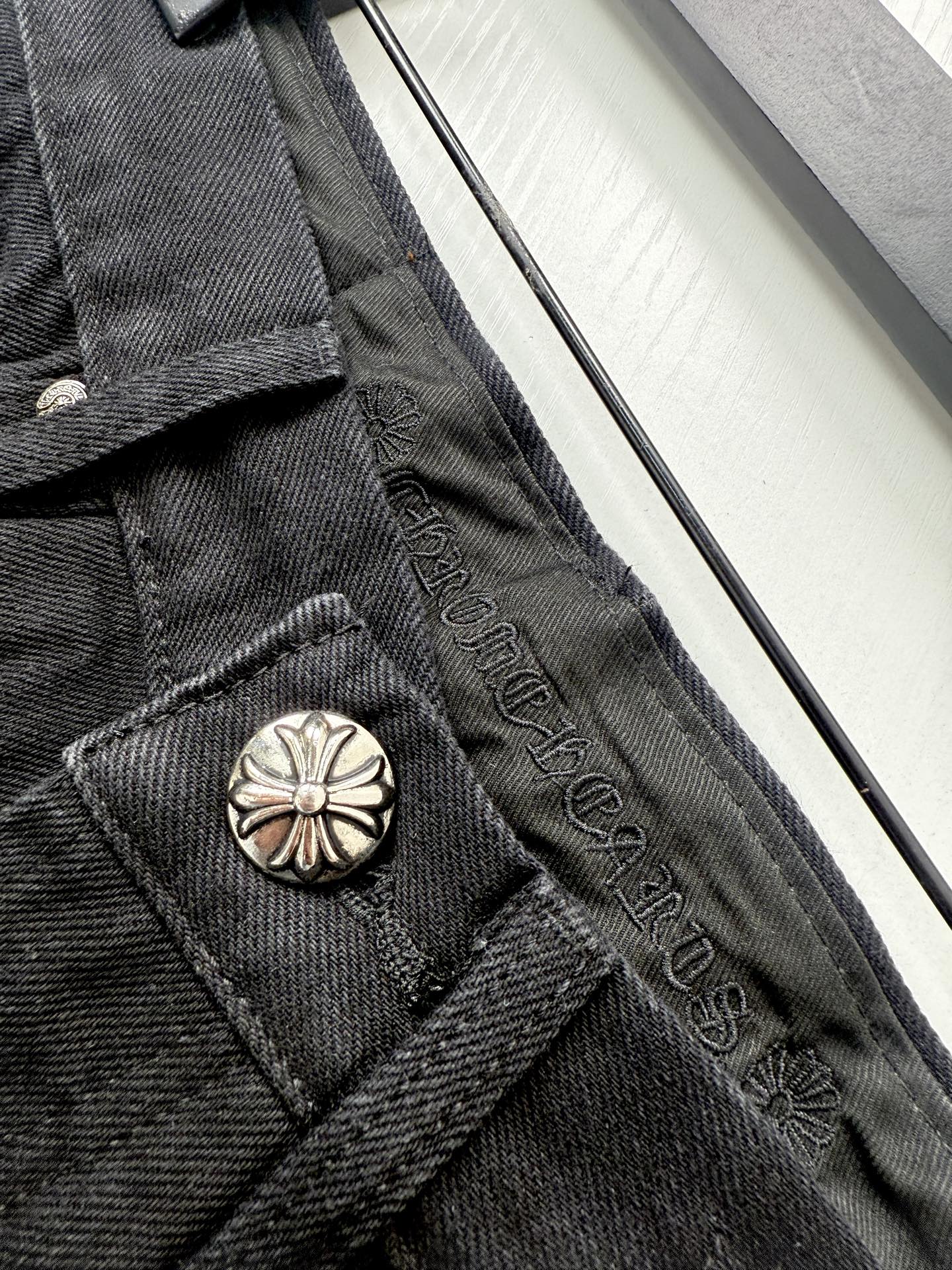 Chrome Hearts Black and Pink Leopard-Print Patchwork Leather Cross-Design Jeans - Image 8