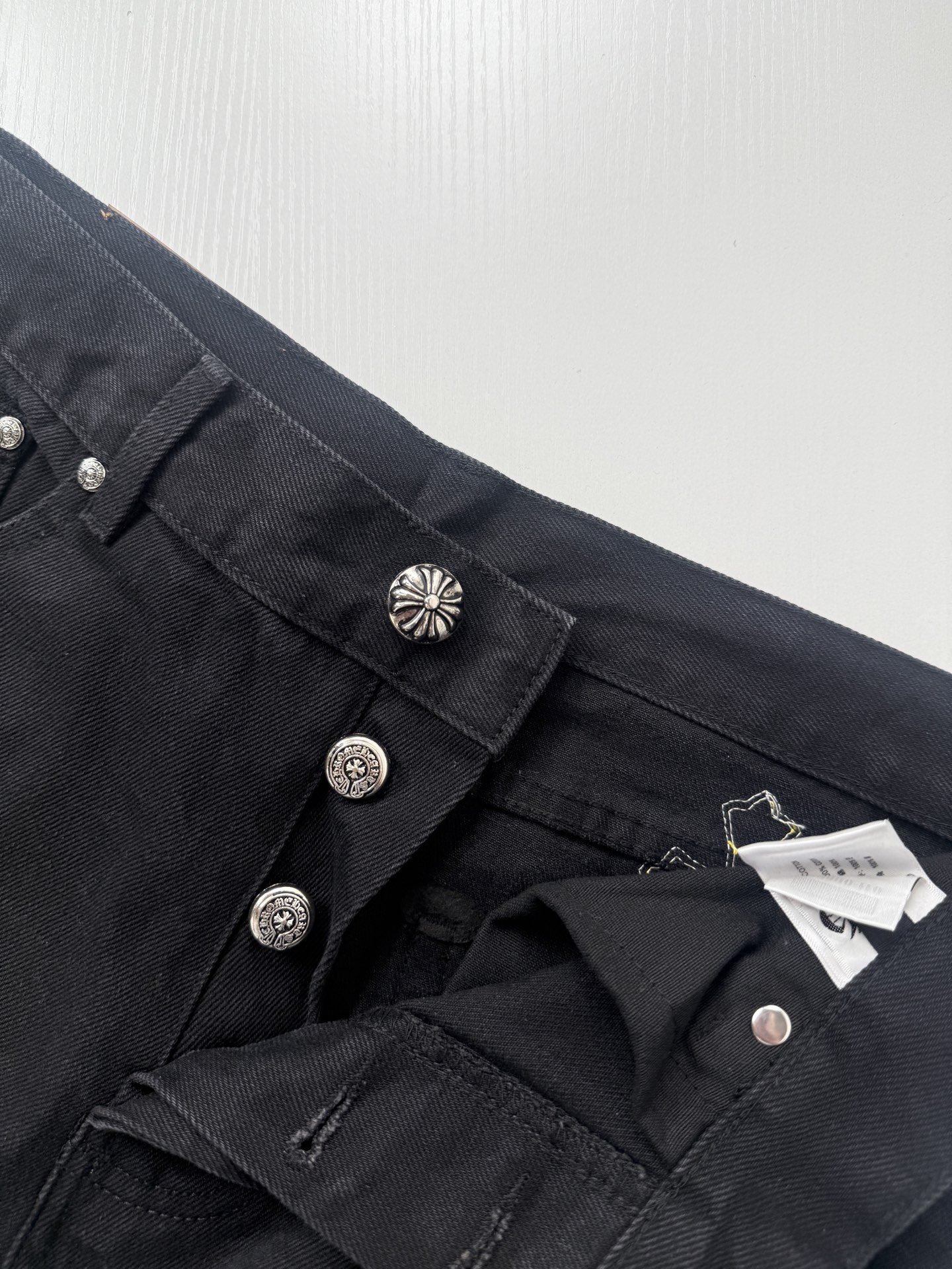 Chrome Hearts Bright Yellow Leather-Accent Cross-Patterned Jeans - Image 8