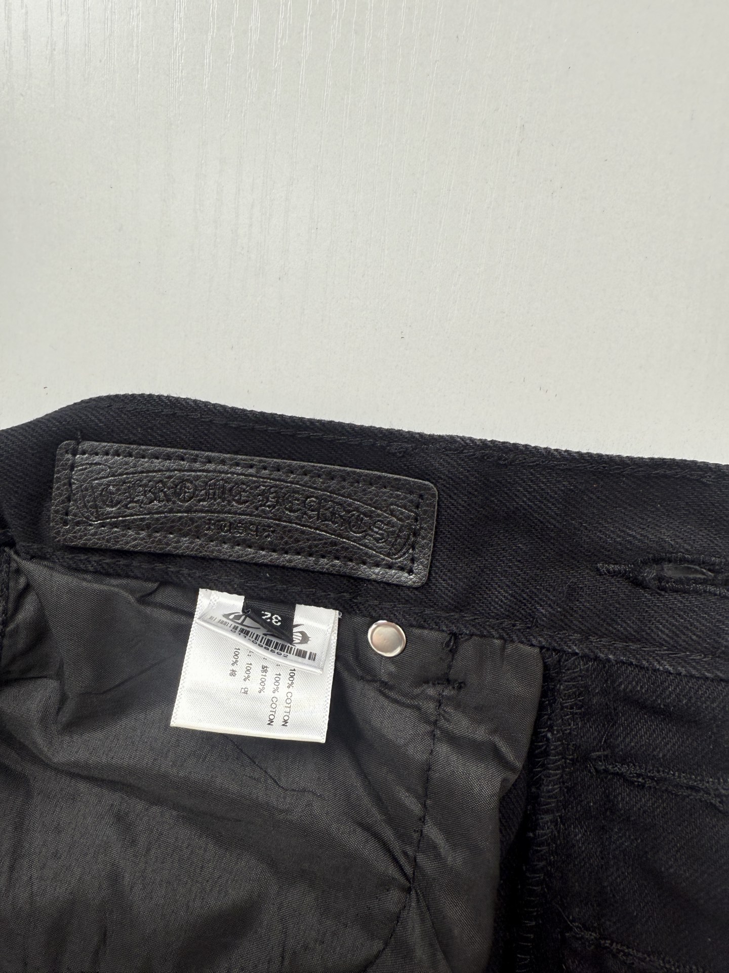 Chrome Hearts Color-Blocked Leather-Trimmed Cross-Design Jeans - Image 7