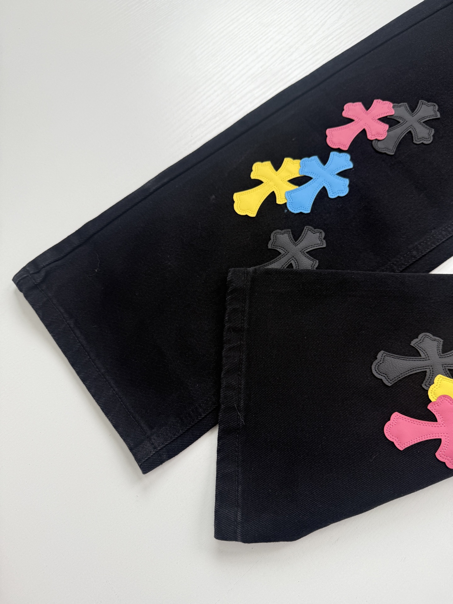 Chrome Hearts Color-Blocked Leather-Trimmed Cross-Design Jeans - Image 10