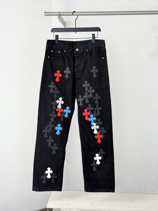 Chrome Hearts Multicolored Patchwork Leather Cross-Design Jeans