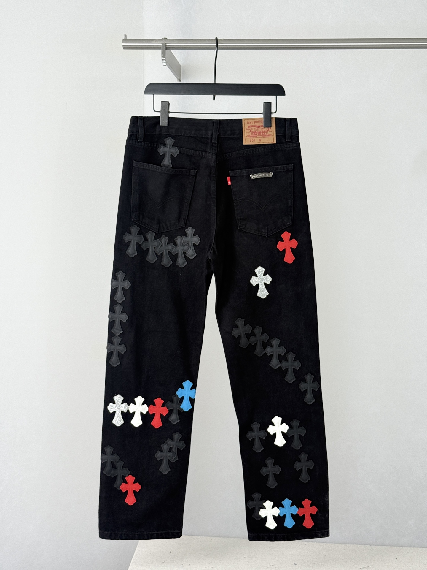 Chrome Hearts Multicolored Patchwork Leather Cross-Design Jeans - Image 2