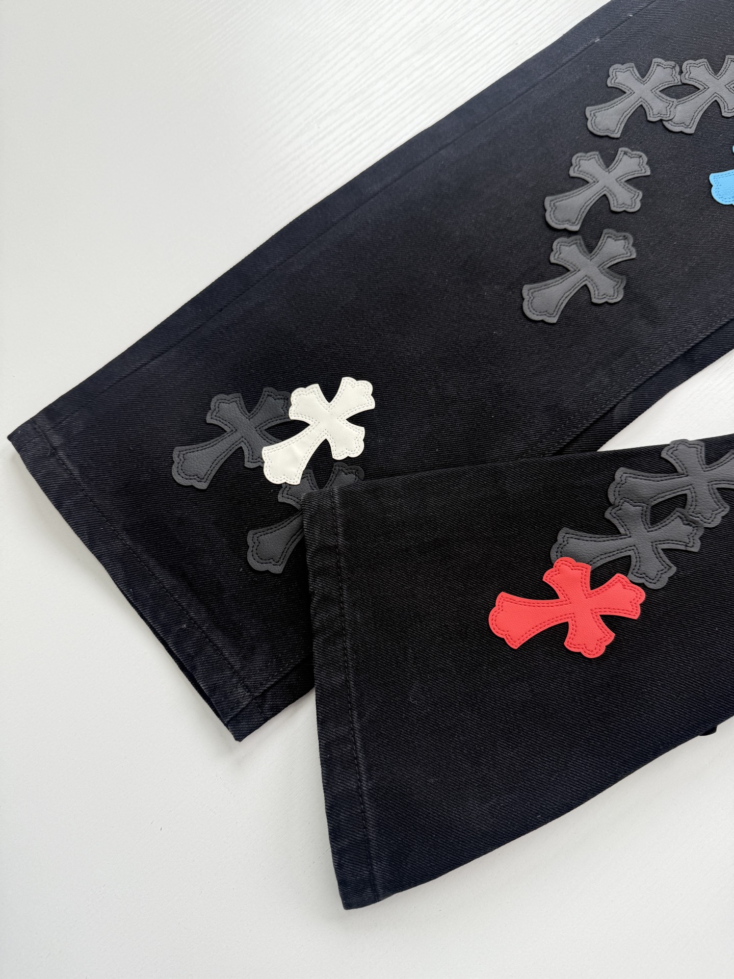Chrome Hearts Multicolored Patchwork Leather Cross-Design Jeans - Image 4