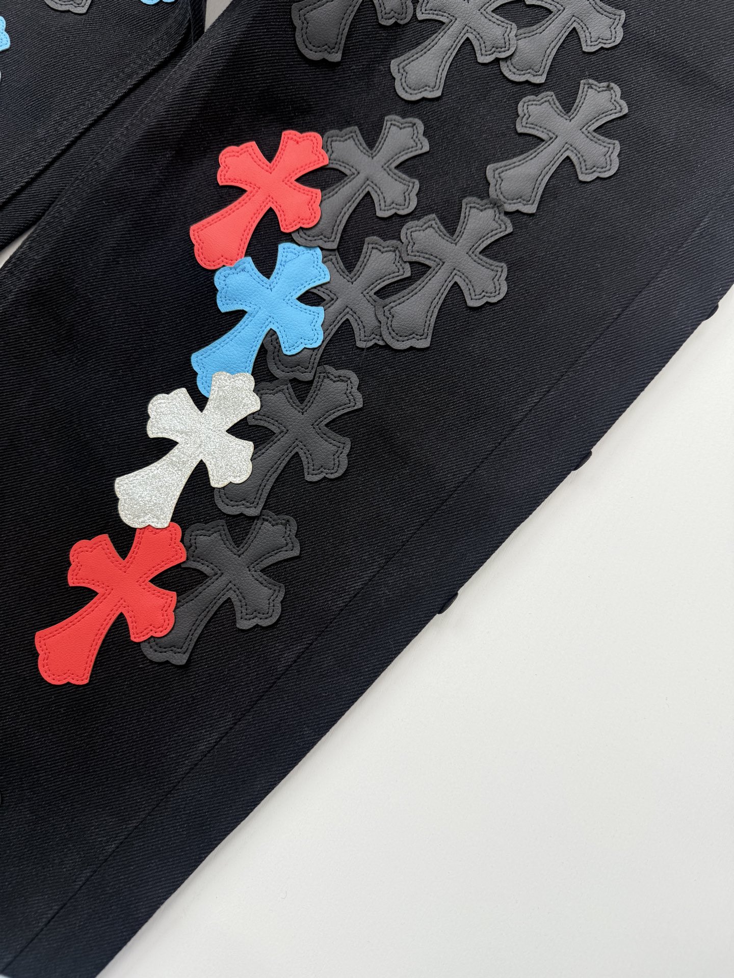 Chrome Hearts Multicolored Patchwork Leather Cross-Design Jeans - Image 5