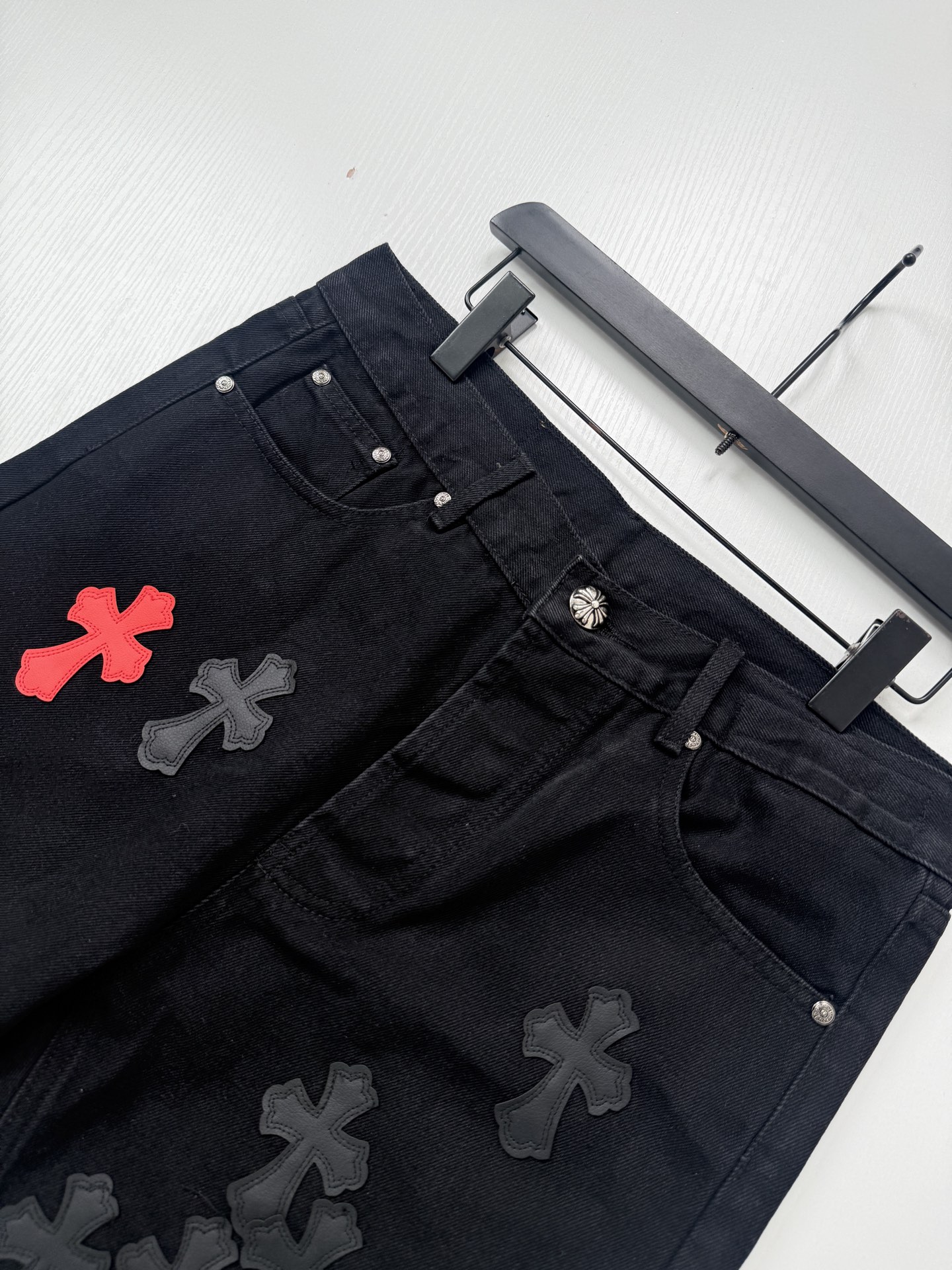 Chrome Hearts Multicolored Patchwork Leather Cross-Design Jeans - Image 6