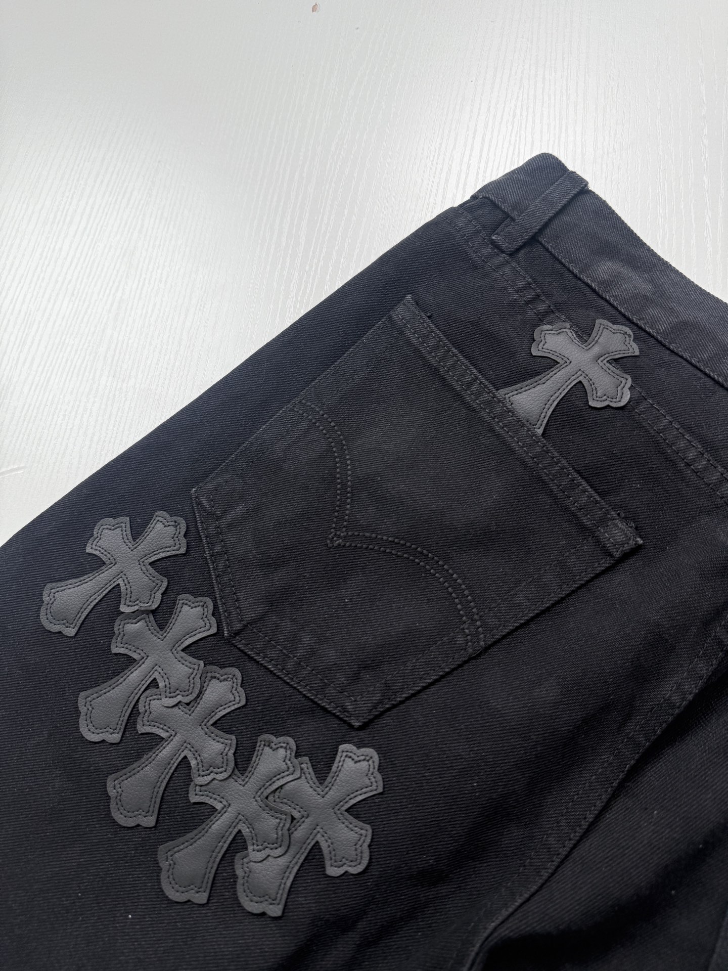 Chrome Hearts Multicolored Patchwork Leather Cross-Design Jeans - Image 10