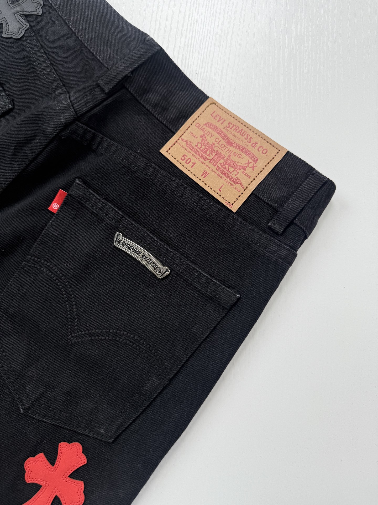 Chrome Hearts Multicolored Patchwork Leather Cross-Design Jeans - Image 12