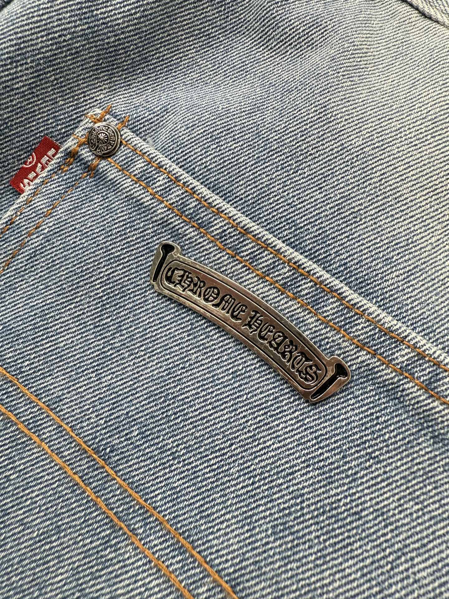 Chrome Hearts Blue and White Cross-Patched Workwear Distressed Jeans - Image 6