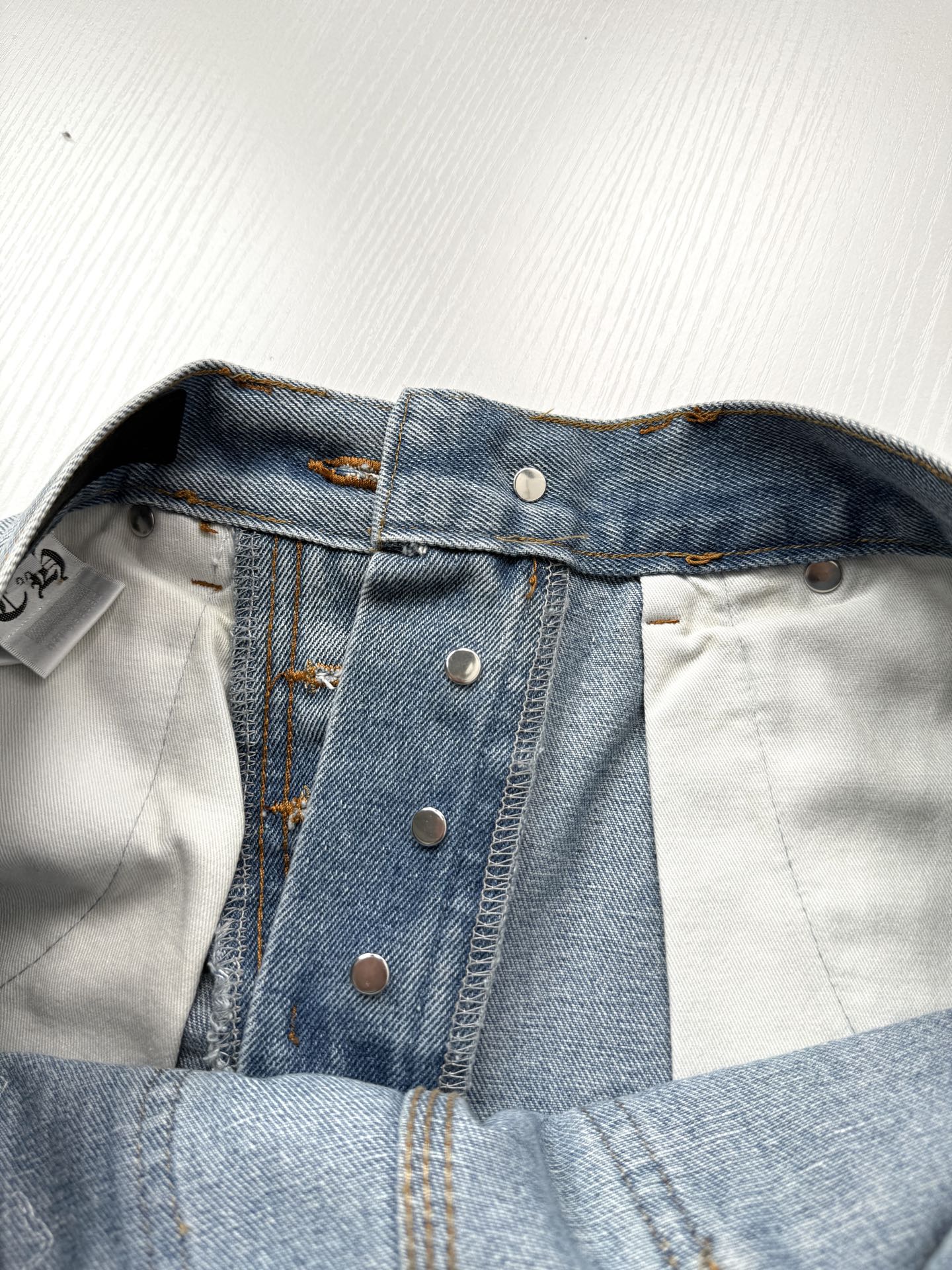 Chrome Hearts Blue and White Cross-Patched Workwear Distressed Jeans - Image 10