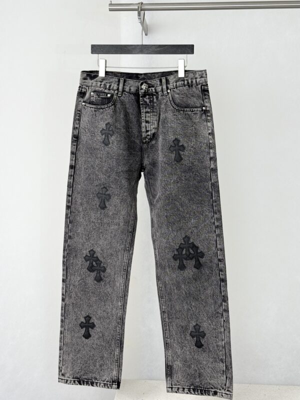 Chrome Hearts Snowflake Wash All-Black Cross-Patterned Jeans
